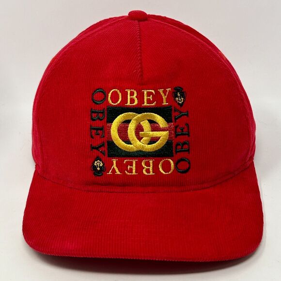 Obey Clothing OG Corduroy Hat Baseball Cap Shepard Fairey Graffiti Snapback Red - Picture 1 of 9